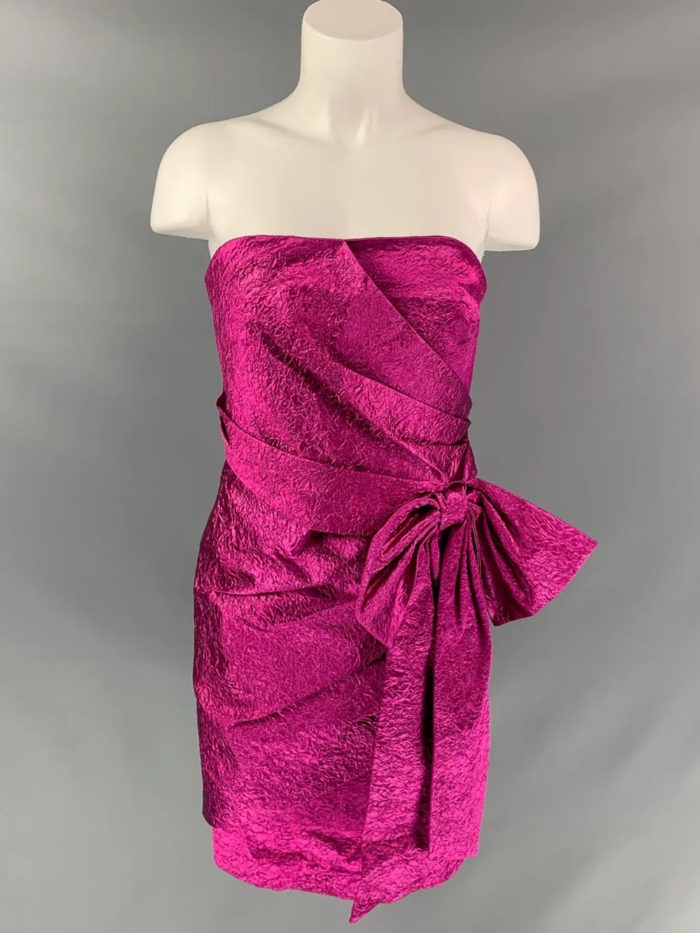 Ronny Kobo Magenta Metallic Carolayna Strapless Ruched Bow Mini Dress Size S NWT - Picture 7 of 10